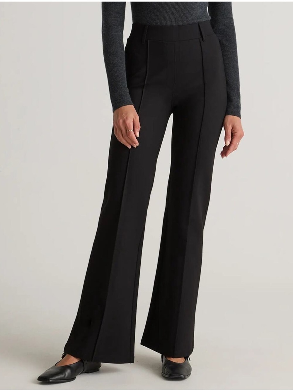 Quince - Ultra Stretch Ponte Flare Leg Pull On Pants Black - Women's size S